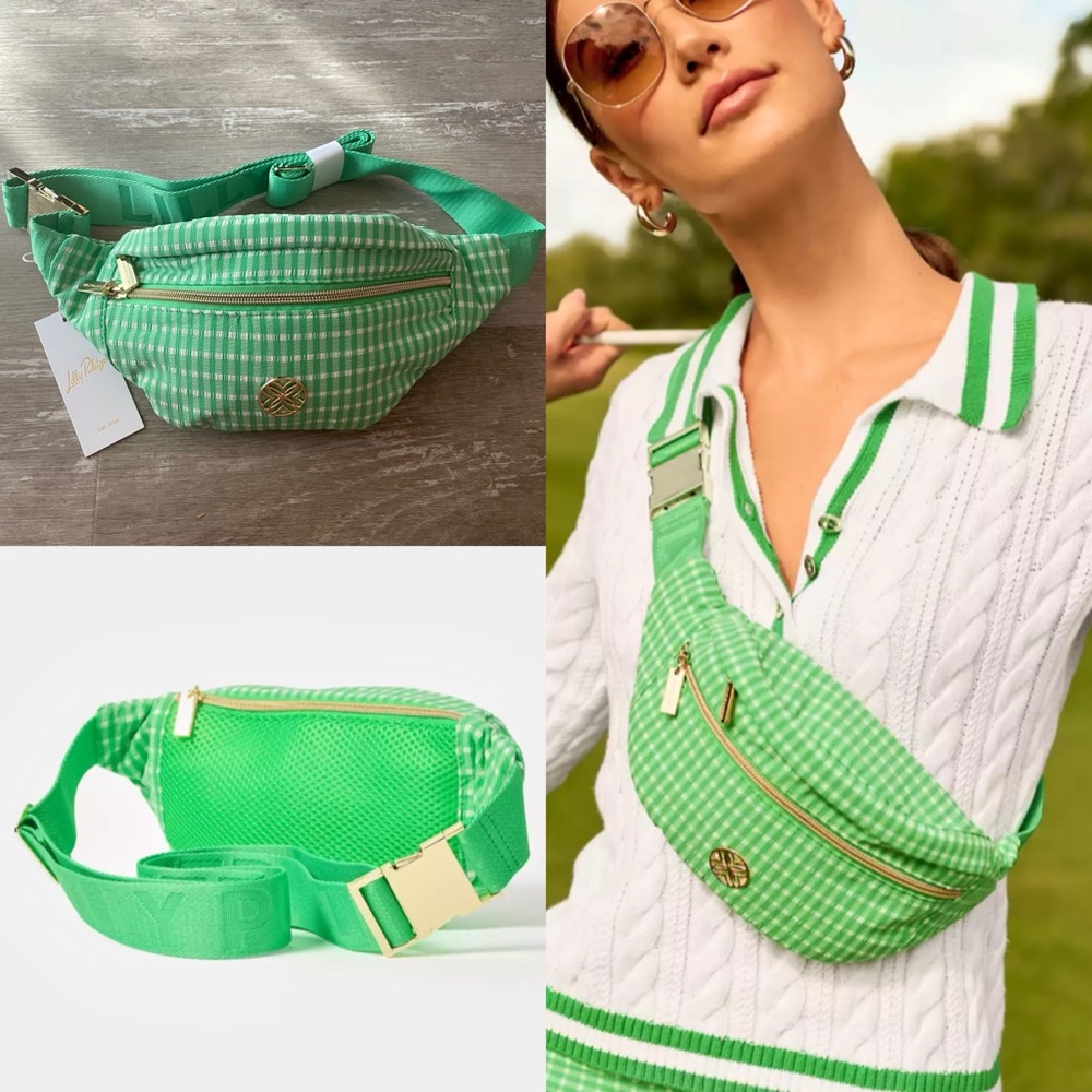 NWT Lilly Pulitzer Glenna Belt Bag Crossbody in Fauna Green Performance Gingham